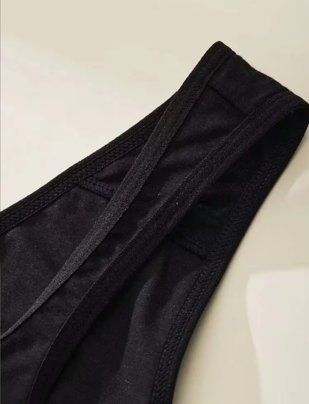 Women's Black Cross-Front Sheer Mesh Panel V-Waist Thong Panties